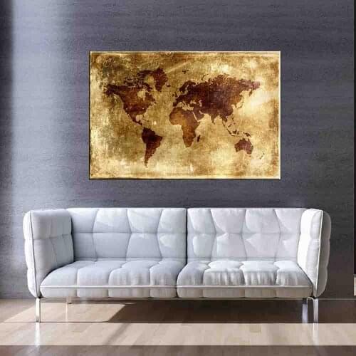HD Print A Map Of The World Retro Old Art Canvas Paintings For Living Room Prints Posters Wall Art Home Decoration No frame
