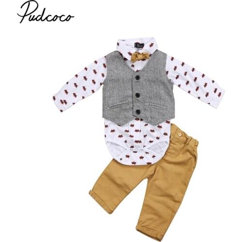 Helen115 Handsome baby boy clothes Formal Suit Long Sleeve Bodysuit+Waistcoat+Pants Outfits 0-24M