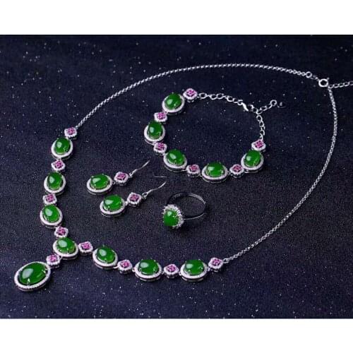 Hetian Biyu Silver set four-piece set Jasper egg noodle set j11