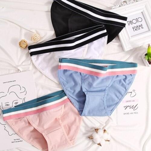 European Style Cotton Underwear Sexy Stripe Solid Color Panties Fashion Bikini Briefs Low Waist Seamless Underpants Lingerie