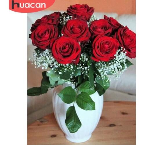 HUACAN Diamond Painting Rose Diamond Embroidery Mosaic Flower Cross Stitch Handmade Rhinestones Decor For Home