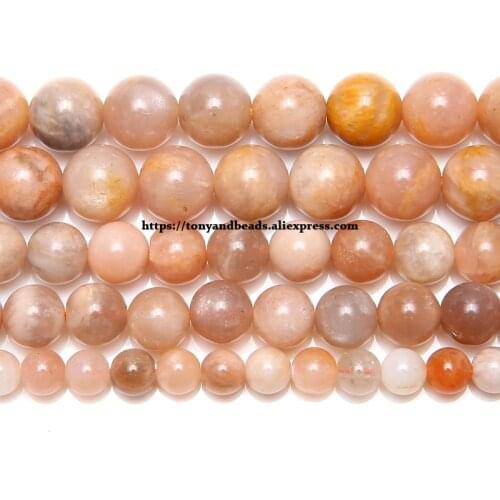 Natural Peach Moonstone Round Loose Beads 15" Strand 6 8 10MM Pick Size For Jewelry Making