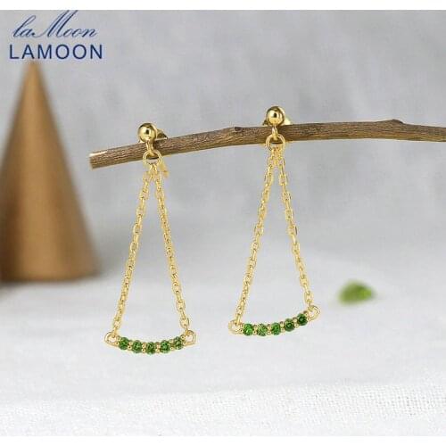 LAMOON Vingate Bohe Earring 925 Silver Drop Earrings For Women Natural Mini Diopside Gemstone 14K Gold Plated Fine Jewelry EI144