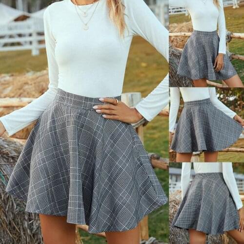Fashion Women Plaid Print High Waist Casual Skirt Loose Big Swing Short Skirt hip skirt Mini Skirt sukienka z krótkim ręka
