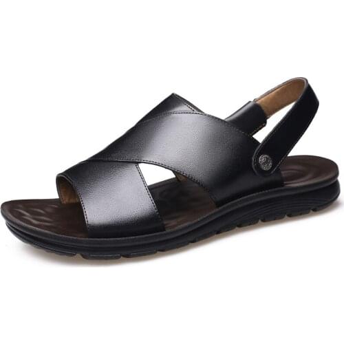 2021 New Casual Fashion Men Shoes Slip-On Genuine Cow Leather Men Casual Sandals Soft Non-slip Beach Summer Men Sandals Flats