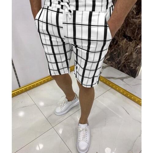 Summer Fashion White Plaid Stripe Business Casual Straight Shorts Mens Capris Men Casual Shorts