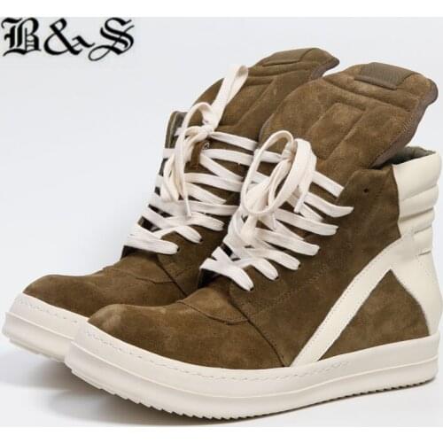Black& Street 2020 customized Handmade Punk geo-basket Men brown suede Boots cowhide lace Up trainers Flat Boots