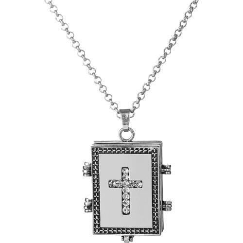 Ancient Silver Trendy Christ Jesus Cross Locket Men Necklace Chain Expanding Lovers Memory Photo Locket Pendant Necklaces