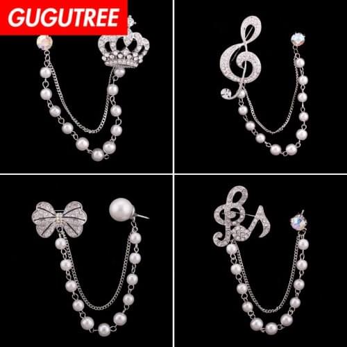 GUGUTREE brooch breastpin crown note bowknot chain leaf patch metal patches badges applique patches for clothing HH-39