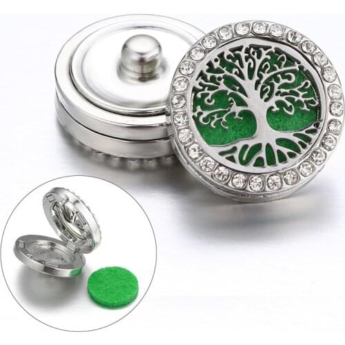 New Tree of life Patterns Hollow Aromatherapy Crystal Locket snap buttons Essential Oil Scent fit 18mm snap bracelets Gift