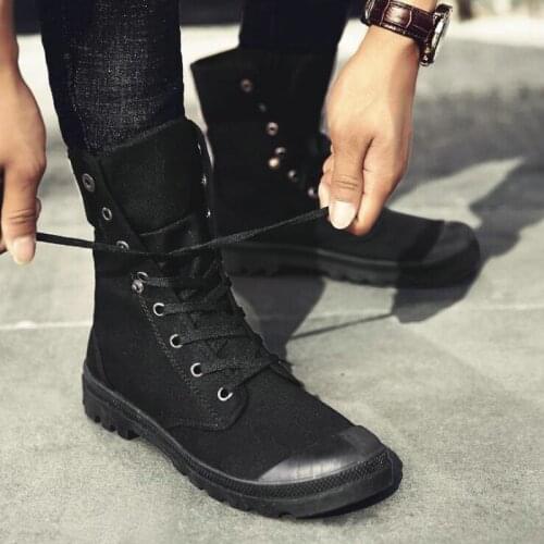 New Fashion all Black Men Casual Canvas flats Shoes Boys Tenis high top outdoor Non-slip Sneakers shoes Military boots TD-78