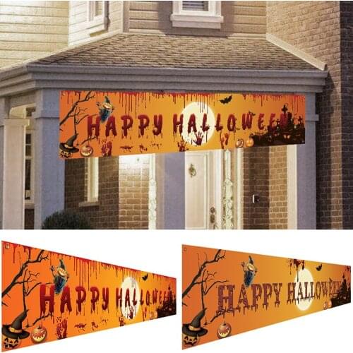 New Halloween Hanging Banner Printed Polyester Pull Flag Horror Props Decoration Celebration Party Porch Background Supplies