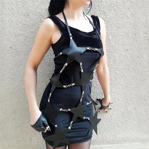 Punk Black Pentagram Metal Rivet Hollow Out Patchwork Body Harness Rock Goth Sexy Women Garters Night Club Suspenders Belts