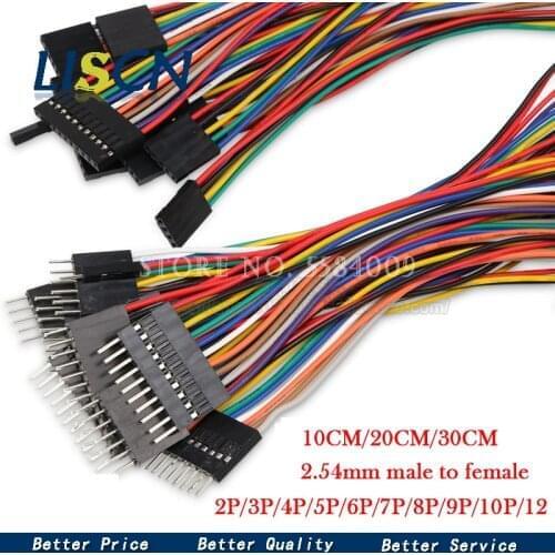 10PCS 2.54MM 2.54 Wire Dupont Line male to female 1P2 3 4 5 6 7 8 9 10 12 Pin Dupont cable connector JUMPER CABLE WIRE FOR PCB