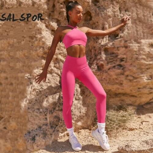 SALSPOR Sexy Women Sets 2 Piece Backless Sports Bras Padded Push Up Solid Leggings Fitness Breathable Running Training Tracksuit