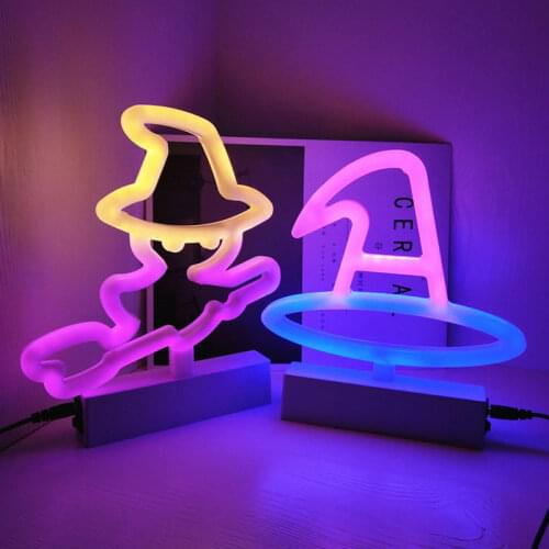 LED Table Light Witch Candy Shaped Halloween Plastic Sign USB or Battery Powered Christmas Party Atmosphere Decor Night Lamps
