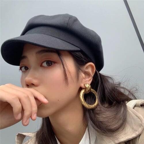 Rongho Vintage Geometric Rhombus Metal Earrings for Women Metal Fastener Earring Femme Brincos Circle Earring Gothic Jewelry