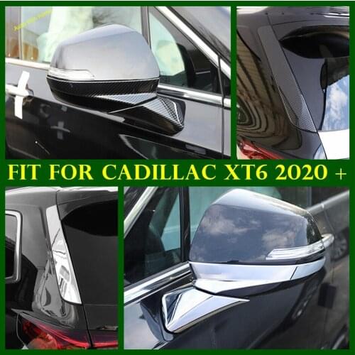 Rearview Mirror Protection Stripes / Rear Window Spoiler Panel Cover Trim ABS Chrome / Carbon Fiber For Cadillac XT6 2020 2021