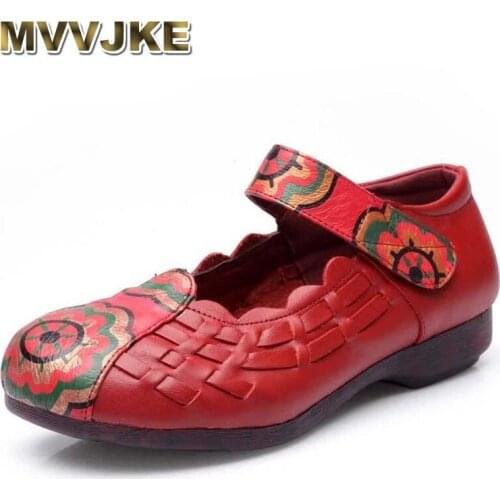 MVVJKE Handmade Women Flats Shoes Genuine Leather Mary Janes Spring Autumn Rome Style Casual Slip On Flat Shoes Woman