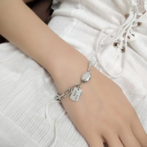 New 925 Sterling Silver Bracelet Vintage Thai Silver Lucky Letter Card Bracelets for Women Girl Student Jewelry Gift Top Quality