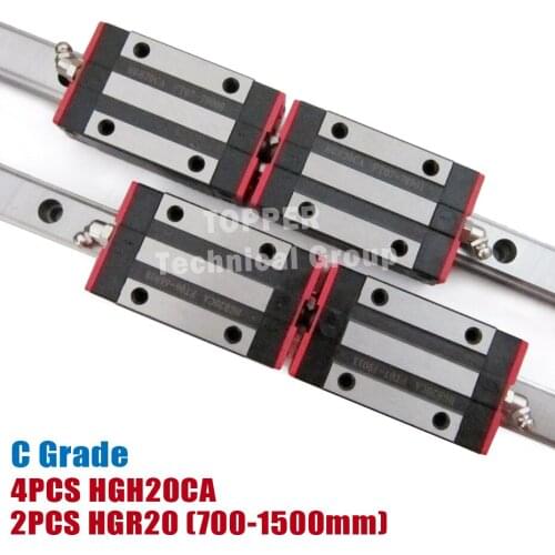 2pcs HGR20 Linear Rail 800mm with 4pcs HGH20CA Guide Block 20mm HGH20