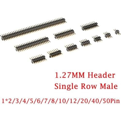 20Pcs/lot 1.27mm 1.27 Pin Header Single Row Male Breakaway PCB Board Connector Pinheader 1*2/4/5/6/8/10/12/20/40p/50p