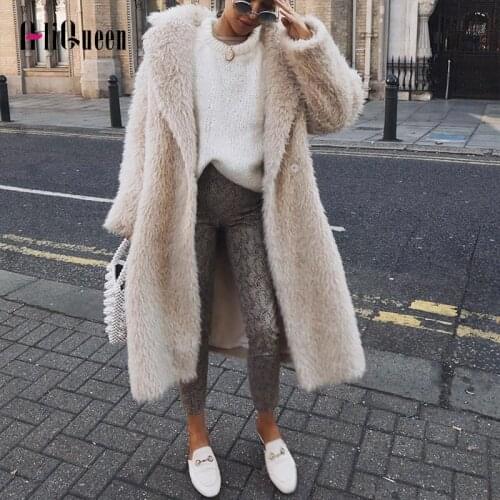 2020 Winter Streetwear Women Fur Wool Blends Trench Coat Overcoat Female Thicken Long Coat Outerwear Womens Fashion Windbreaker