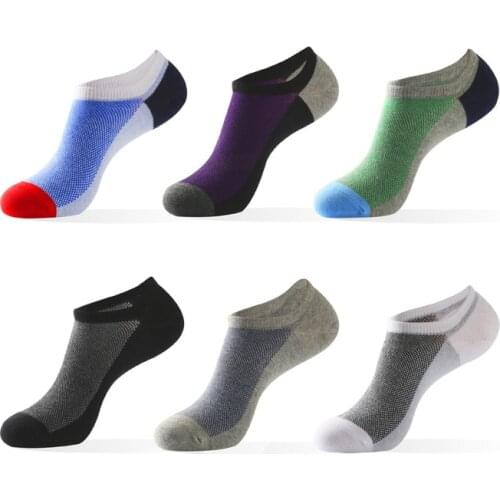 5 Pairs Mens Boat Cotton No Show Coton Ankle Socks Pack Invisivel Boat Thin Breathable Sock for Men Plus Size 44 - 48