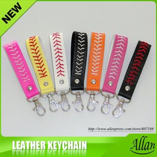 Genuine leather baseball/softball keychain