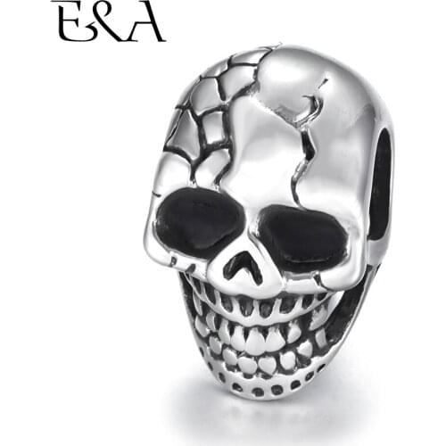 Stainless Steel Beads Skull Spacer Large Hole 6mm Slide Charm Pendant DIY Men Bracelet Making Supplies Handmade Jewelry Findings