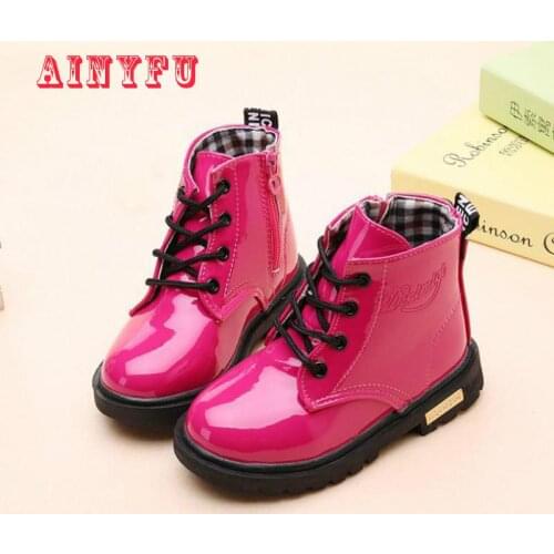 Children Pu Leather Martin Boots Autumn Winter Waterproof Kids Velvet Snow Boots Fashion Sneakers Boys Girls Casual Shoes B175