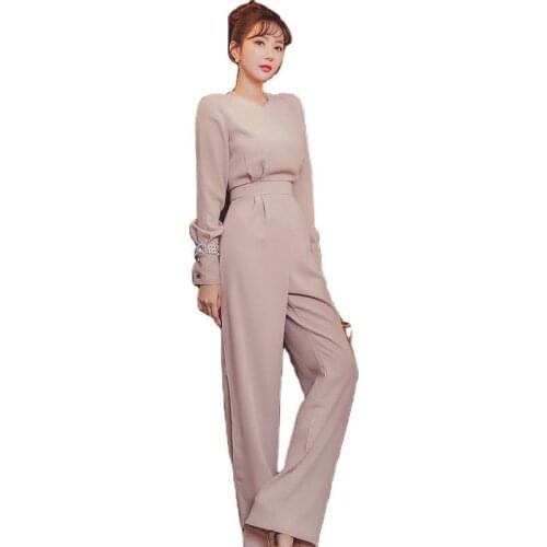 Elegant Business Jumpsuits Women 2021 New Long Playsuits Casual Office Lady Work Wear Rompers Diamond Bodysuit Ropa Mujer