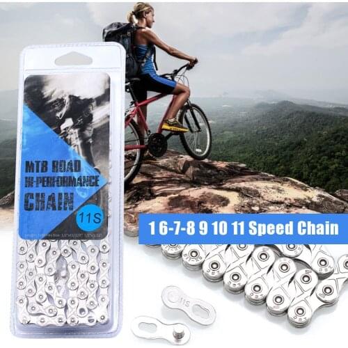 Mountain Road Bike Chain 8/9/10/11 Speed Fully Electroplated Single Speed Dead Coaster Silver Chain 24/27/30 Speed Bicycle Chain