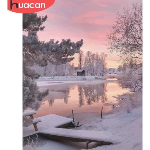 HUACAN DIY Pictures By Number Winter Kits Home Decor Painting By Numbers Snow Landscape Drawing On Canvas HandPainted Art Gift