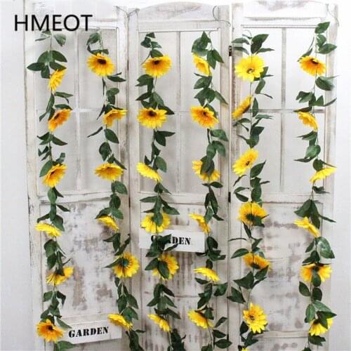 2.2M Artificial Flowers Vine Sunflower Garland Wedding Wall Door Hanging Vine Garden Home Room Decoration Fences Flowers Rattan