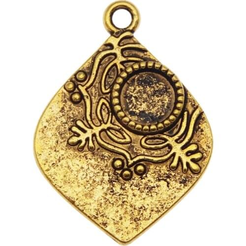 Julie Wang 10PCS Leaves Charms Fit Inner 6mm Cabochon Antique Gold Color Zinc Alloy Pendants Bracelet Jewelry Making Accessory