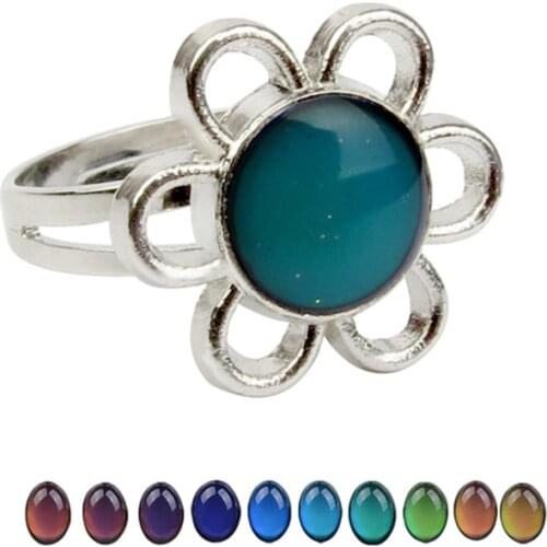 Flower Mood Ring Color Change Mood Ring Adjustable Emotion Feeling Changeable Temperature Ring Jewelry For Women Men Kids Gifts