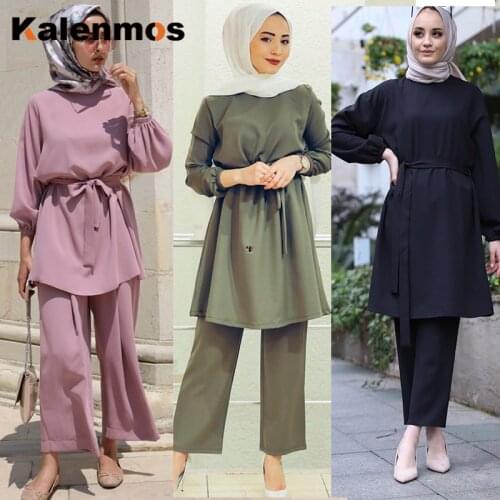 Eid Two-piece Muslim Sets Abaya Turkish Tops Pants Vetment Femme Hijab Dress Abayas For Women Musulman Ensembles Islam Clothing