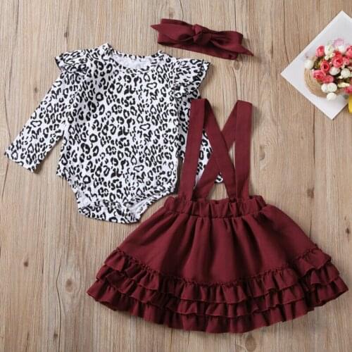 0-24M Newborn Clothes Set Infant Autumn Spring Long Sleeve Romper Leopard Ruffles Skirts Outfit Baby Girl Costumes