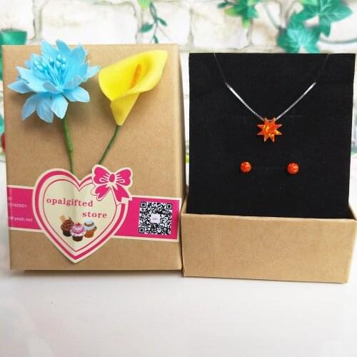 MOQ=1 set Fantastic synthetic Opal 925 Silver Jewelry Sets 4mm bead Earrings 10mm sunflower Necklace For Women