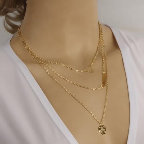 Cheap Marketing Gifts 2018 New Fashion Charm Jewelry Accessories Geometric Sequins Multi-layer Chain Gold Necklace Women