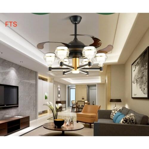 Invisible fan light LED modern living room dining room ceiling fan light Nordic crystal light simple light luxury fan light