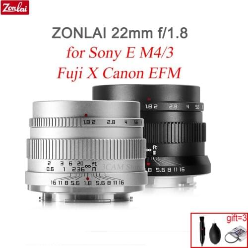 Zonlai 22mm F1.8 Manual Prime Lens for Canon EFM Fuji X Sony E-mount M4/3 Micro 4/3 X-T4 XS-10 X-E3 X-A2 Mirrorless Camera
