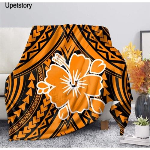 Upetstory Hawaiian Hibiscus Print Throw Blanket Print on Demand Sherpa Blankets for Sofa Customized DIY Plush Thin Quilt