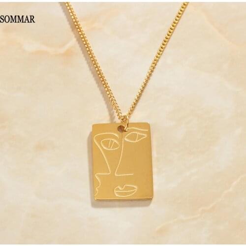 SOMMAR best friends Gold color Female Friend necklaces & pendants Abstract human face maxi necklace Gift for her