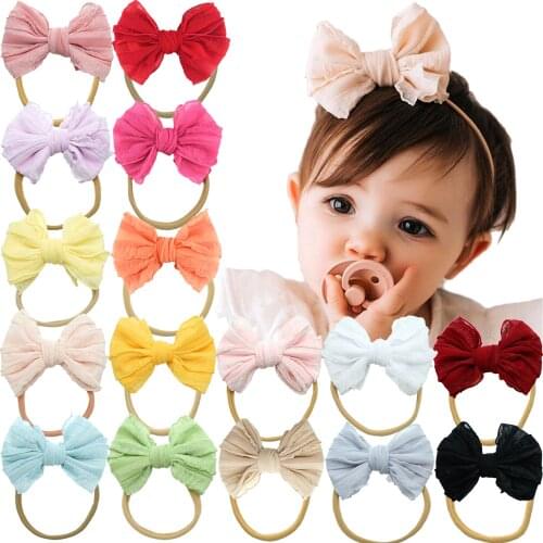 16 Colors Baby Girls Headbands with 4 Inch Bows Soft Nylon Headbands for Newborn Infant Toddler Photographic Accessories