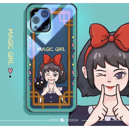 ASINA Transparent Tempered Glass Case For OPPO Find X3 Shockproof Cute Cartoon Couple Cover Bumper For OPPO Find X3 Pro Princess