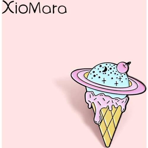 Pink Star Ring Planet Ice Cream Enamel Pins Fashion Cartoon Lapel Badges Wholesale Cute Pins Brooches Jewelry Gifts for friends