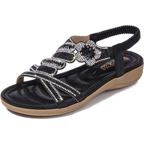 Flat Bottom Large Size Fashion Sandals Women Silver Gold Party Diamonds Summer Shoes Girls Low Heels Sandalias Mujer 2021