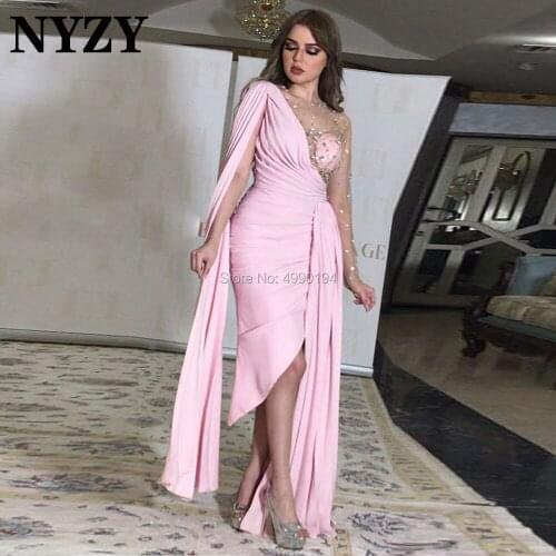 Sexy Pink High Low Crystal Arabic Evening Dress Dubai 2020 NYZY E291 Wedding Party Dress robe cocktail femme